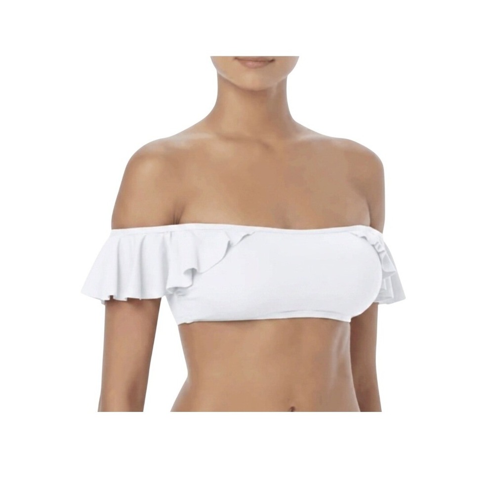 Vince Camuto Ruffle Off The Shoulder Bikini Top White Bandeau Swimsuit S